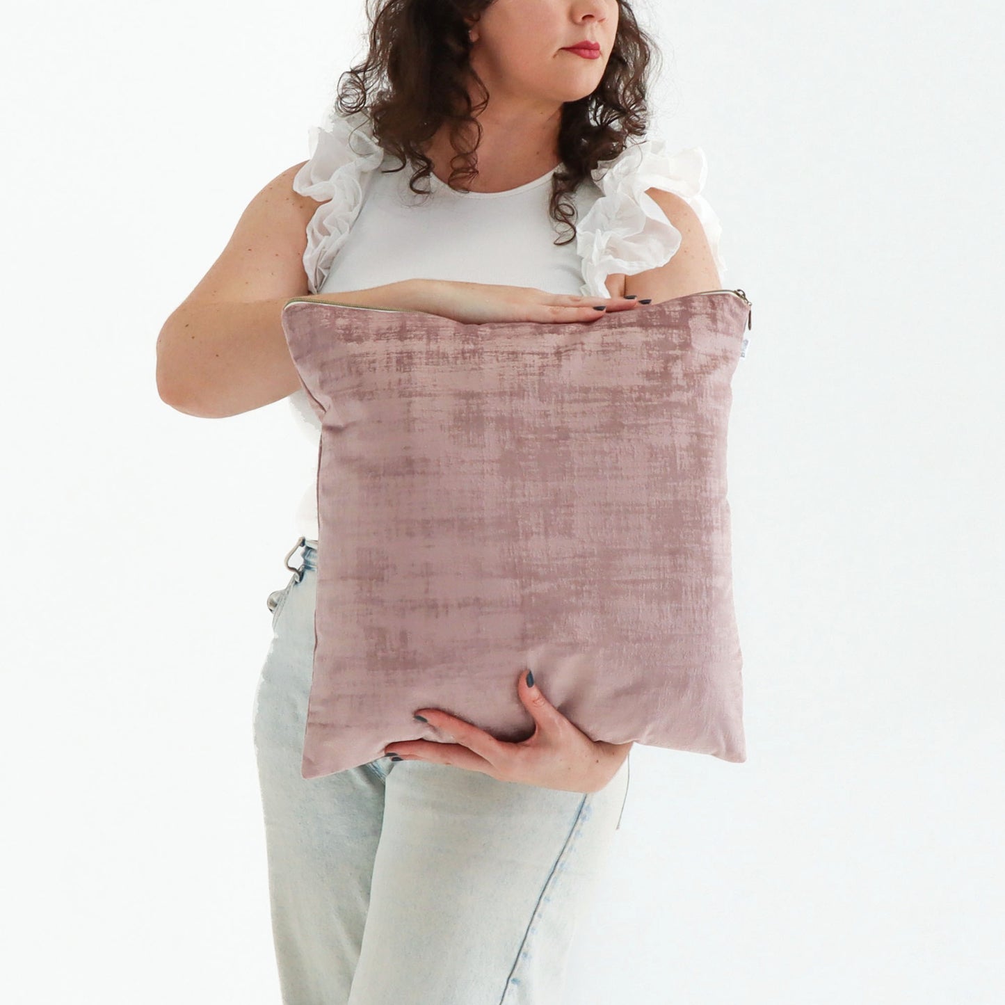 Lace - Textured Velvet Cushion Cover with Exposed Zipper