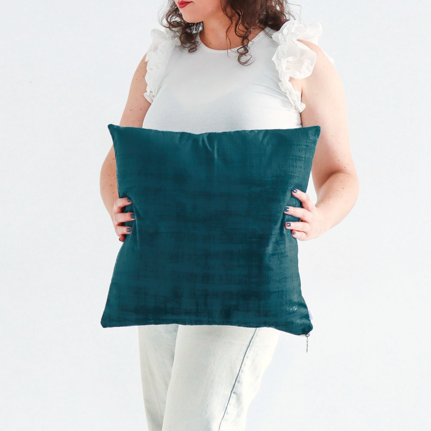 Jade - Textured Velvet Cushion Cover with Exposed Zipper