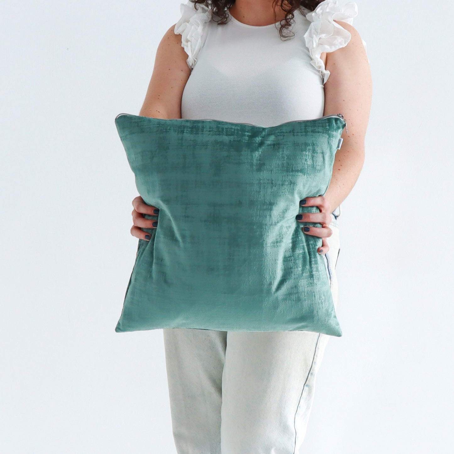 Pistachio - Textured Velvet Cushion Cover with Exposed Zipper