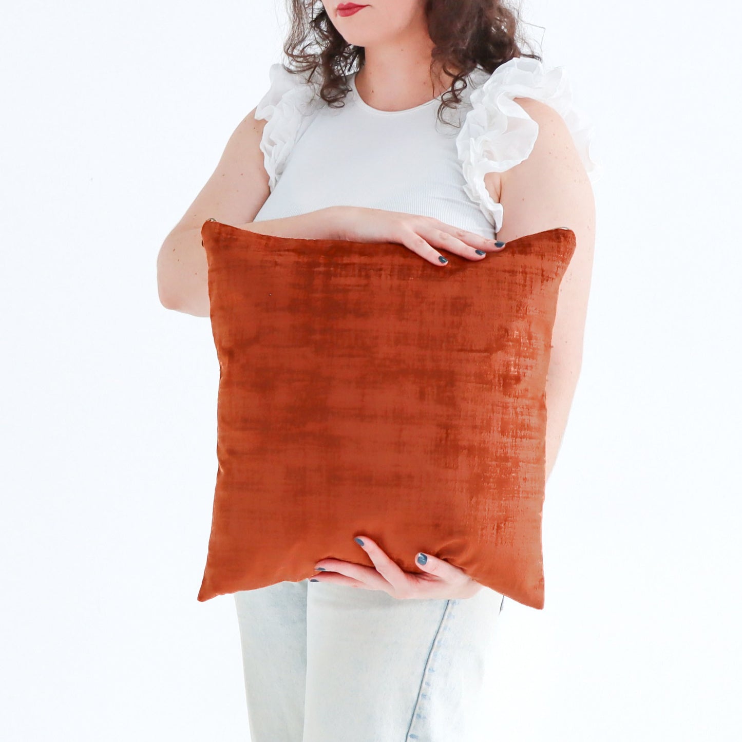 Rust - Textured Velvet Cushion Cover with Exposed Zipper