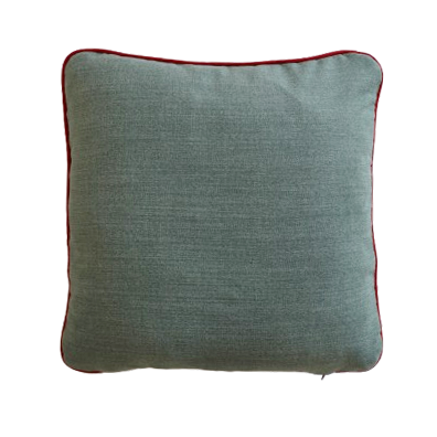 chenille cushion cover with contrasting piping on a white background