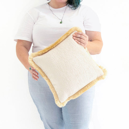 Buttermilk - Chenille Cushion Cover with Cotton Fringe