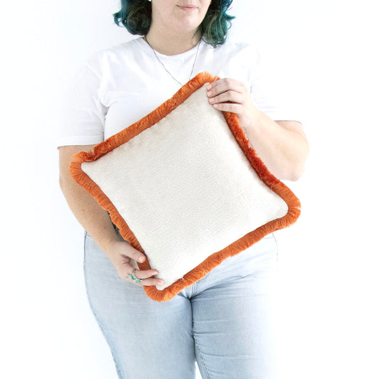 Tangerine - Chenille Cushion Cover with Cotton Fringe