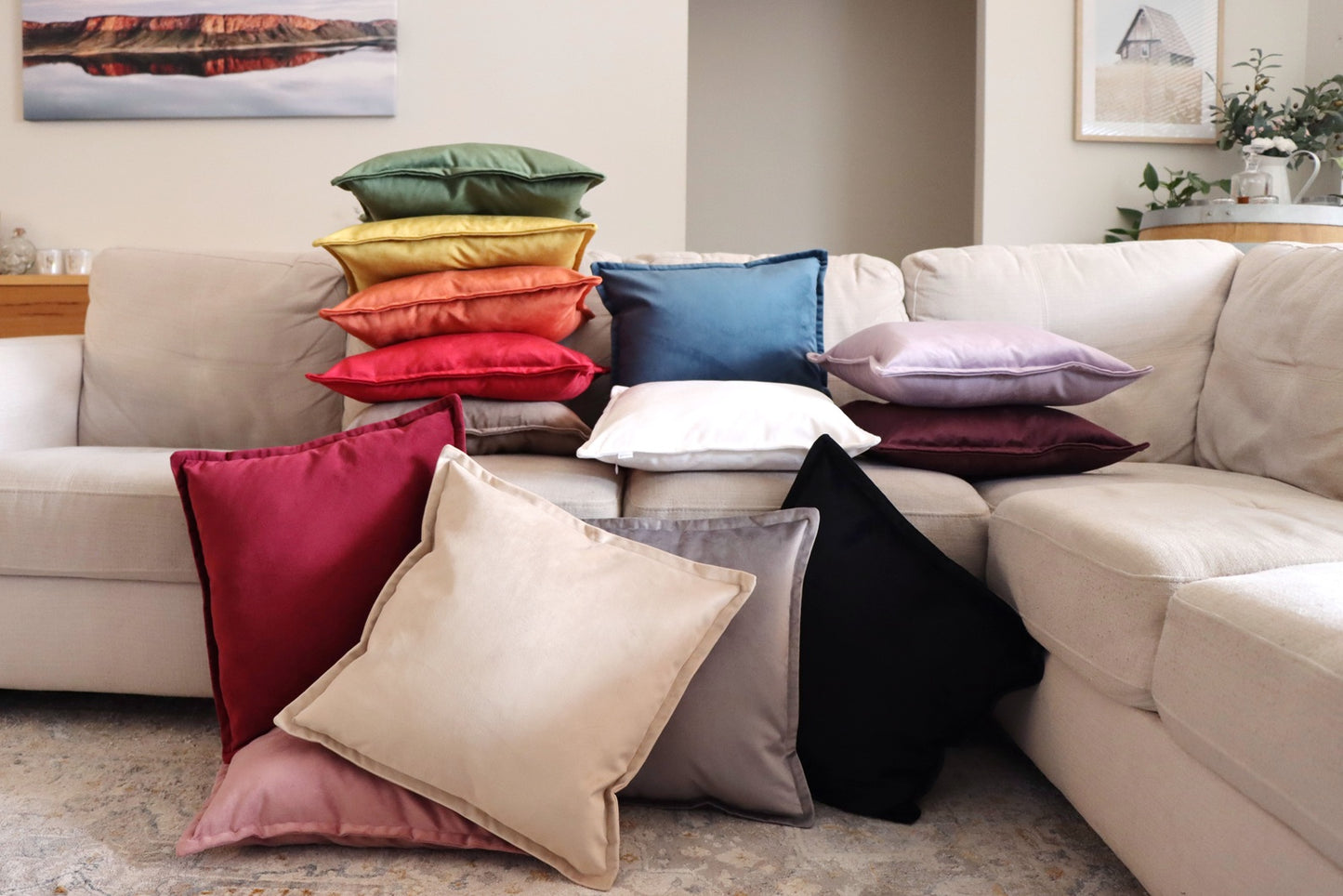 Verte - Velvet Cushion Cover with Flange Edging
