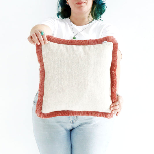 Tea Rose - Chenille Cushion Cover with Cotton Fringe