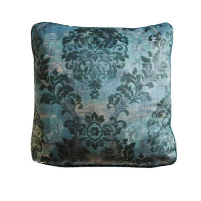 Peacock floral cushion cover with piped edge on a white background