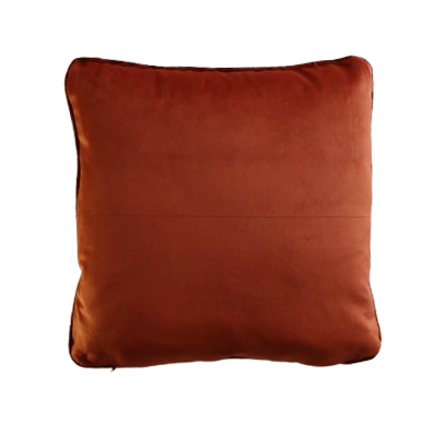 Back of floral cushion cover with piped edge on a white background