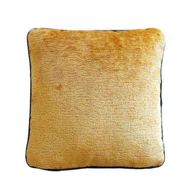Yellow chenille cushion cover with contrasting piping on a white background