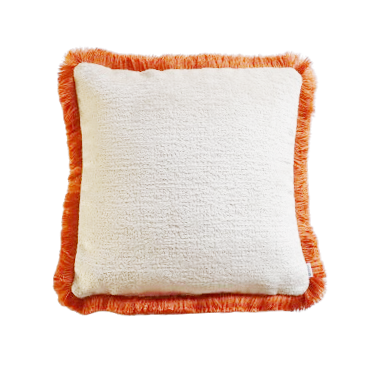 Tangerine - Chenille Cushion Cover with Cotton Fringe