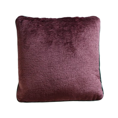 Textured purple chenille cushion cover with contrasting piping on a white background