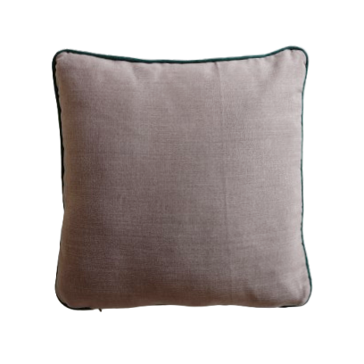chenille cushion cover with contrasting piping on a white background