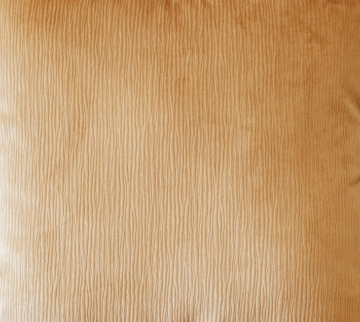 close up of wavy light brown textured velvet cushion cover