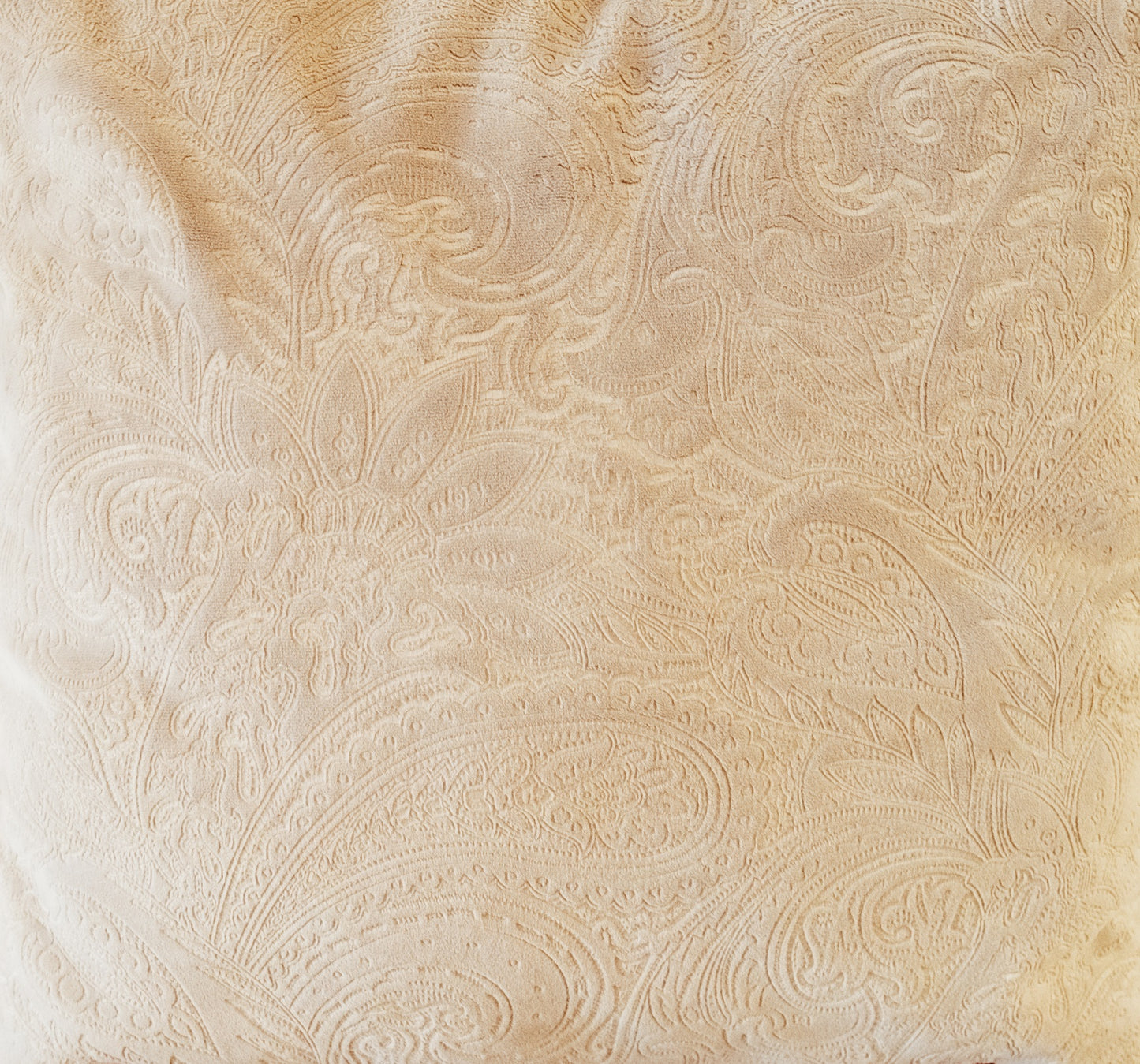 Close up of paisley textured velvet cushion cover