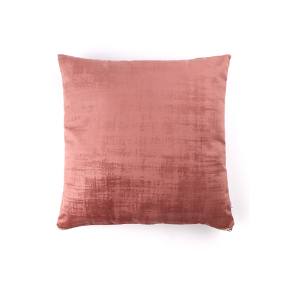 Front of blush pink textured velvet cushion cover with exposed zipper