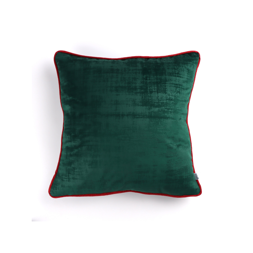 Front of green Velvet Cushion Cover with Contrasting Piping