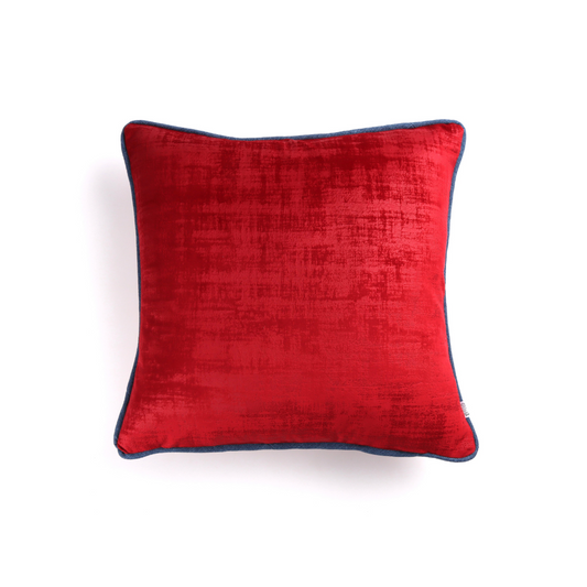 Front of red textured Velvet Cushion Cover with Contrasting Piping