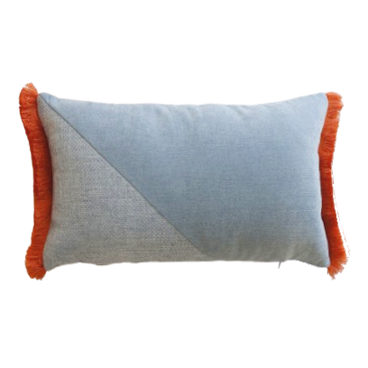 oblong cushion cover with cotton fringe on a white background