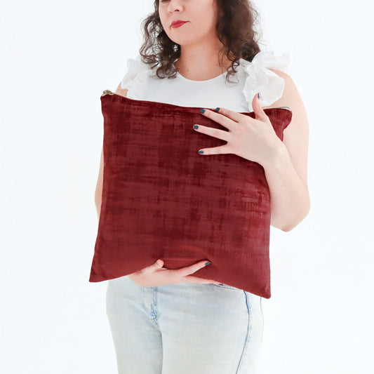 Garnet - Textured Velvet Cushion Cover with Exposed Zipper