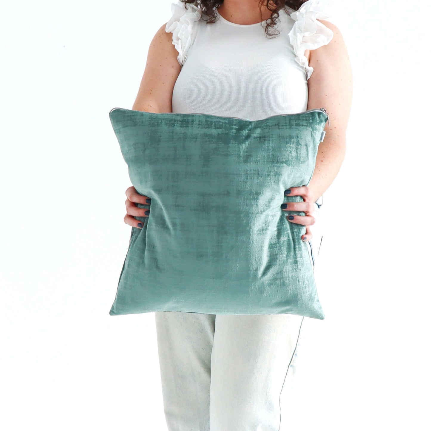 Pistachio - Textured Velvet Cushion Cover with Exposed Zipper