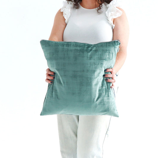 Pistachio - Textured Velvet Cushion Cover with Exposed Zipper