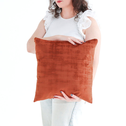 Rust - Textured Velvet Cushion Cover with Exposed Zipper