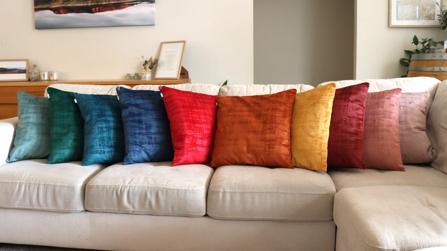 Collection of handmade textured velvet cushion cover with exposed zipper