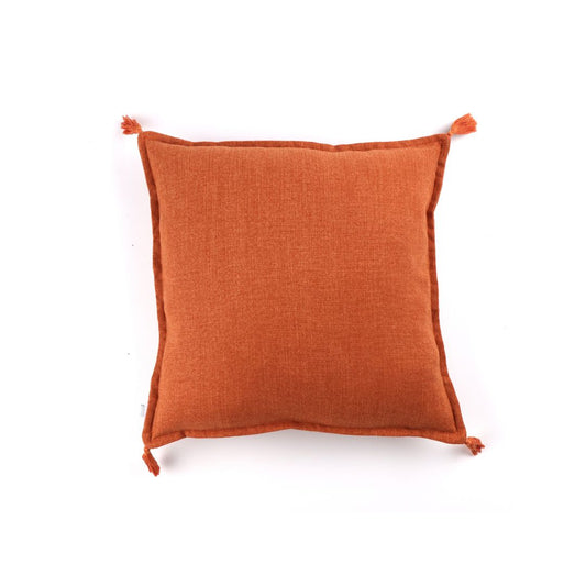 Front of orange Handmade cushion cover with tassels