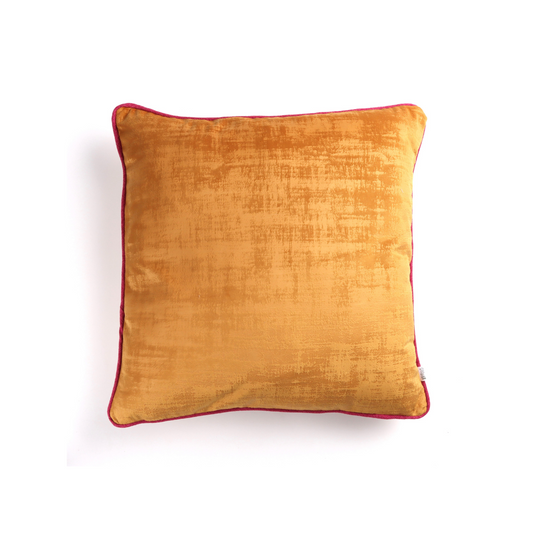 Front of gold  Velvet Cushion Cover with Contrasting Piping