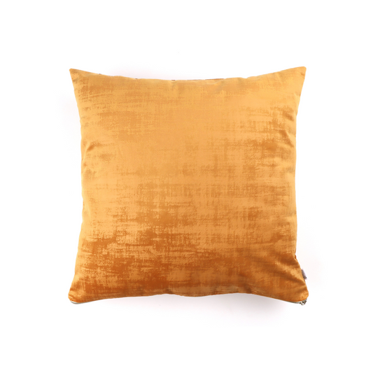 Front of gold handmade textured velvet cushion cover with exposed zipper