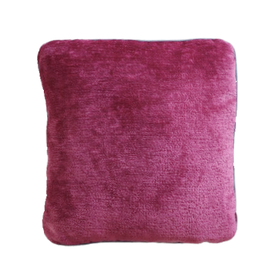 Pink chenille cushion cover with contrasting piping on a white background