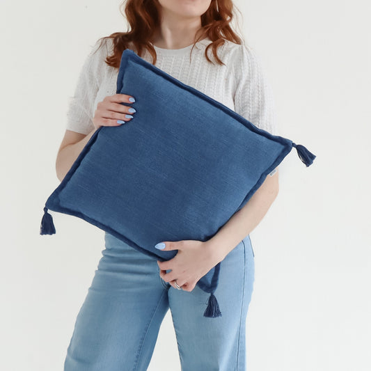 Cornflower - Handmade Cushion Cover with Tassels