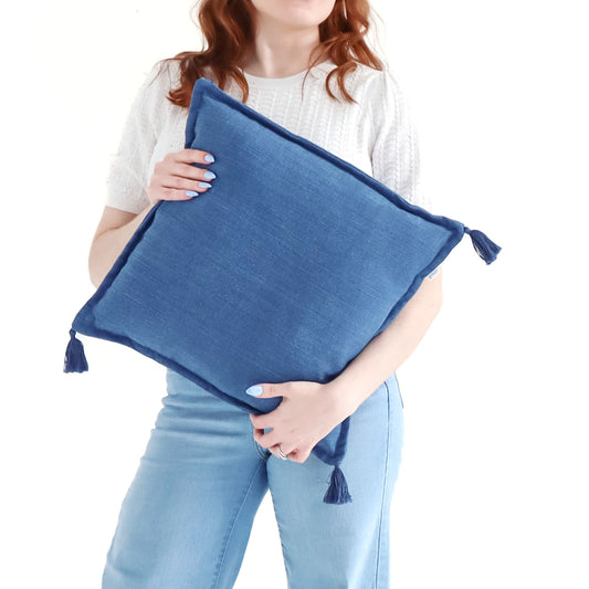Cornflower - Handmade Cushion Cover with Tassels