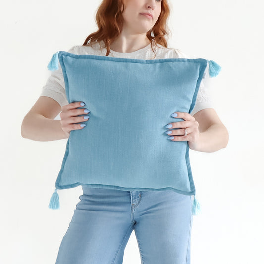 Sky - Handmade Cushion Cover with Tassels