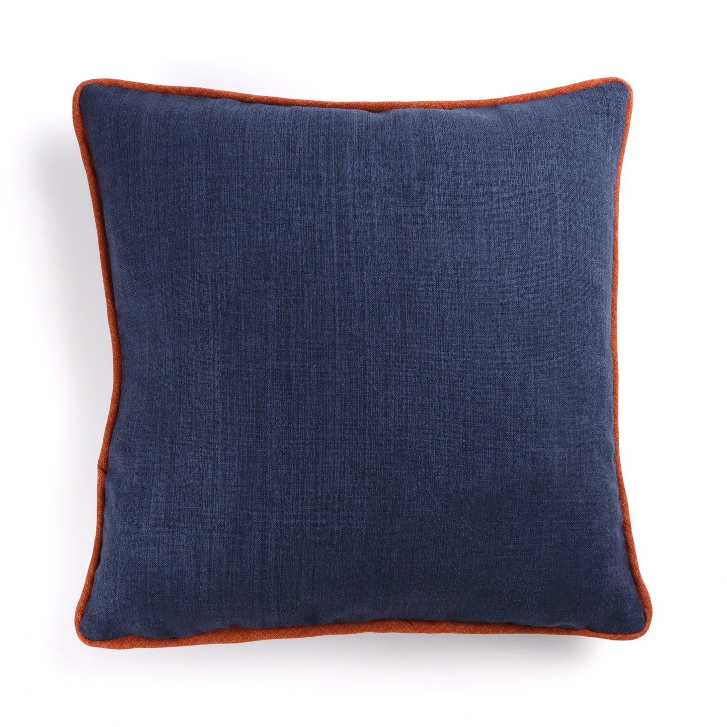 Back of navy high quality velvet cushion cover with contrasting piping