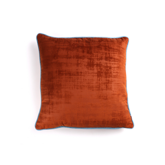 Front of Orange Velvet Cushion Cover with Contrasting Piping