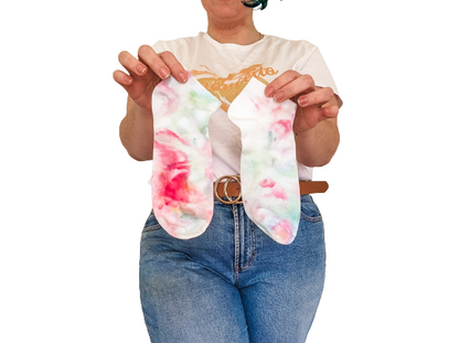 Person holding ankle length Ice-dyed bamboo socks