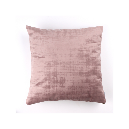 Front of rose pink textured velvet cushion cover with exposed zipper