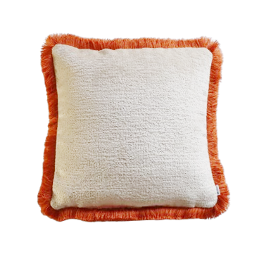 chenille cushion cover with cotton fringe on a white background