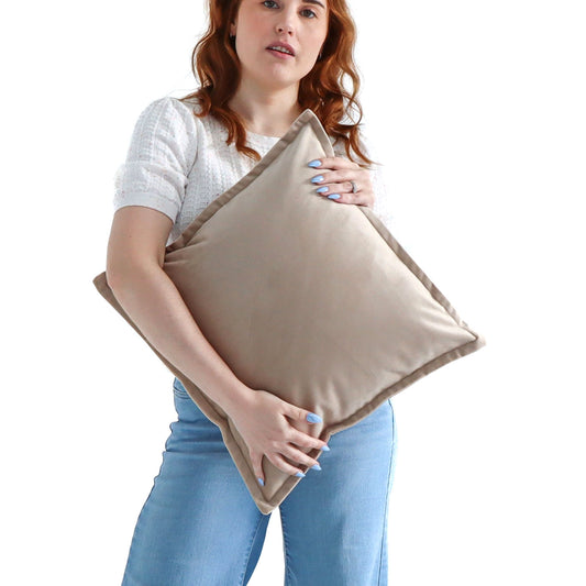 Taupe - Velvet Cushion Cover with Flange Edging