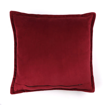 Back of passion red velvet cushion cover with flange edging