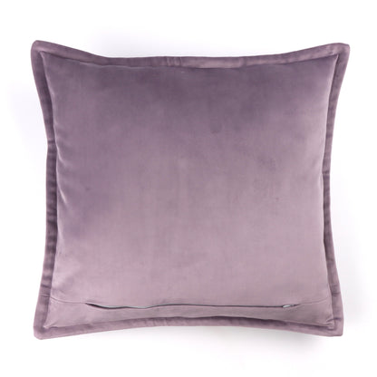 Back of lavender purple velvet cushion cover with flange edging