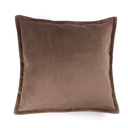 Front of mink brown velvet cushion cover with flange edging