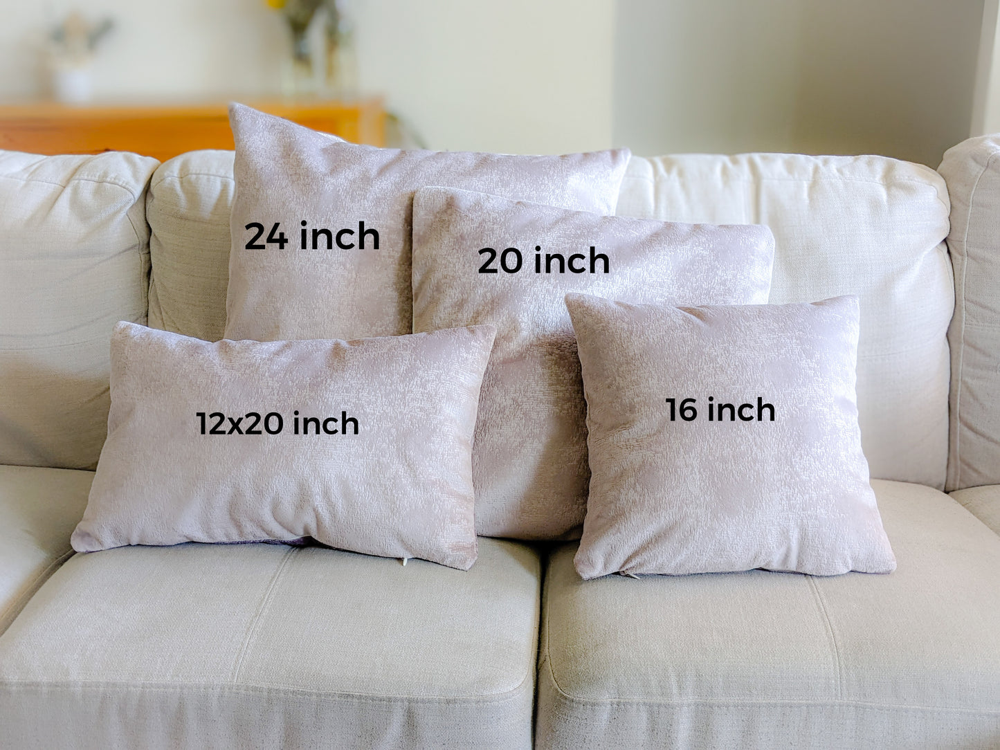 Size chart for textured velvet cushion cover