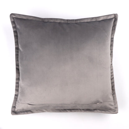 Back of grey velvet cushion cover with flange edging