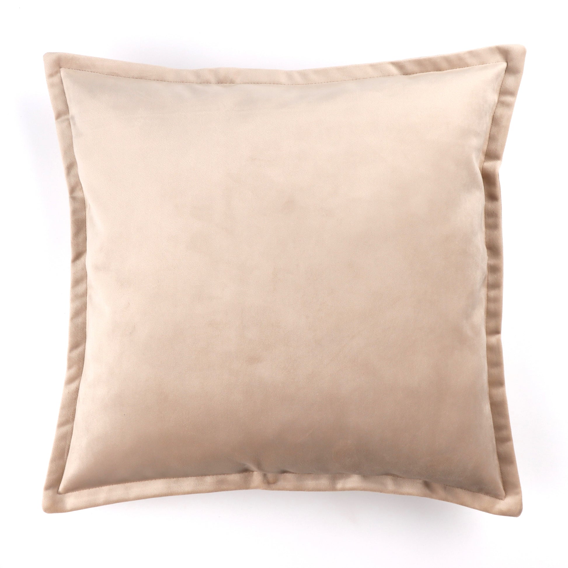 Front of light brown velvet cushion cover with flange