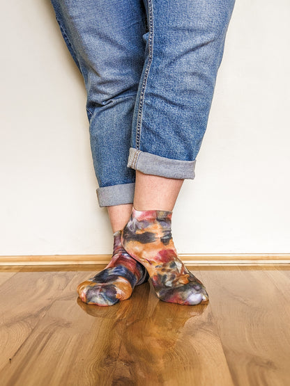 Person wearing ankle length Ice-dyed bamboo socks